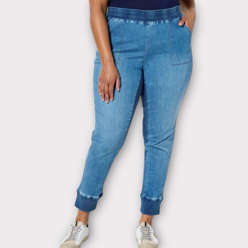 DG2 Diane Gilman Denim Pull On Jeans Summer Stretch Size‎ 2XT 2X Tall Chambray